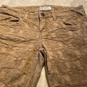 Free People, jacquard tan skinny jeans. Love the texture